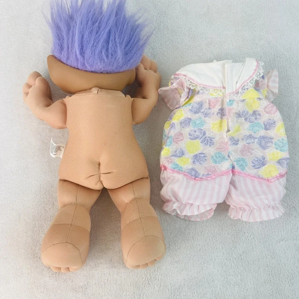 Vintage Ace Novelty Treasure Trolls Doll Purple Hair Purple Gem Jewel Belly